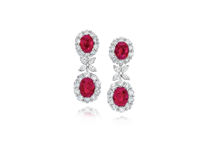 Rhodium Plated Ruby and CZ fashion Earrings